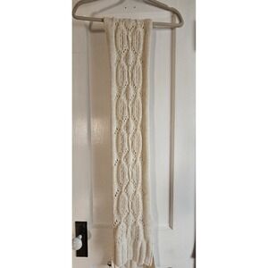 NWT Eddie Bauer how to tie a scarf cable‎ stitch scarf ivory metallic thread OS